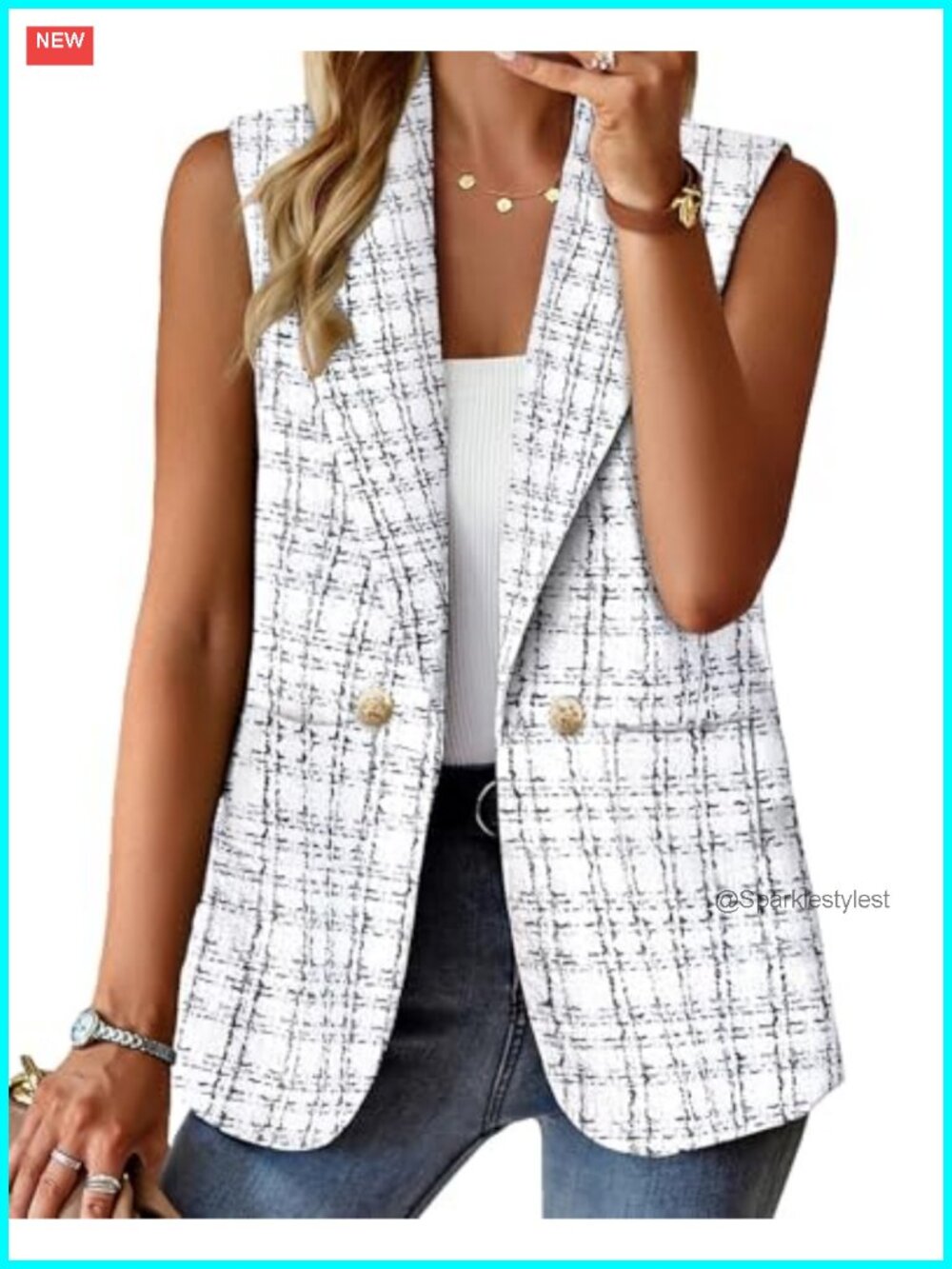 Tweed Blend Sleeveless Open Front Blazer Vest Business Casual